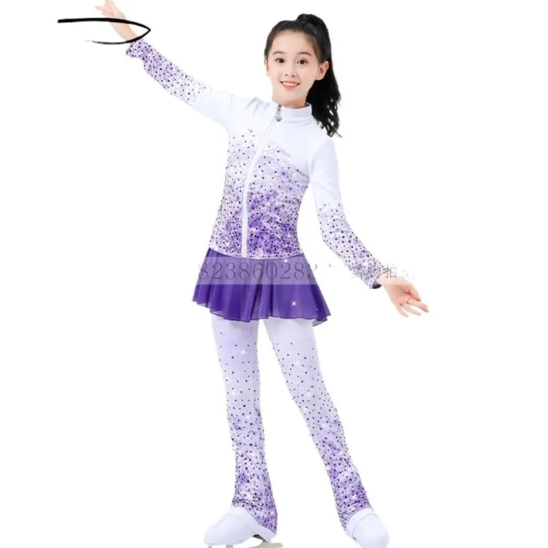 Ice Dance Custom Figure Skating Fleece-Lined Or Non-Fleece Training Wear Top Children Adult Girls Figure Ice Skating Suit