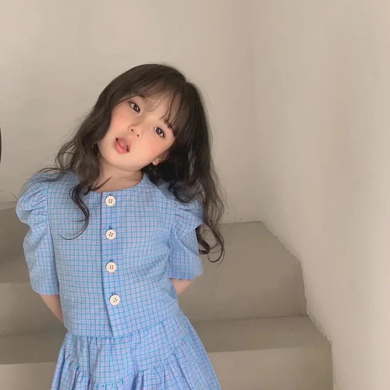 Children's Elegant Outfit Summer Girls' Shirt Top+Fifth Dress Pants Two-Piece Set3-8One-Piece Delivery for Children's Clothing