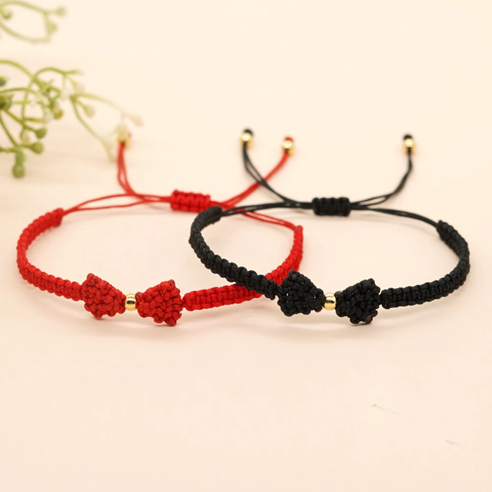 Handmade Bowknot Braided Bracelet Adjustable Red/Black Rope Bracelet with Gold Color Bead Cute Dainty Jewelry for Women Girls