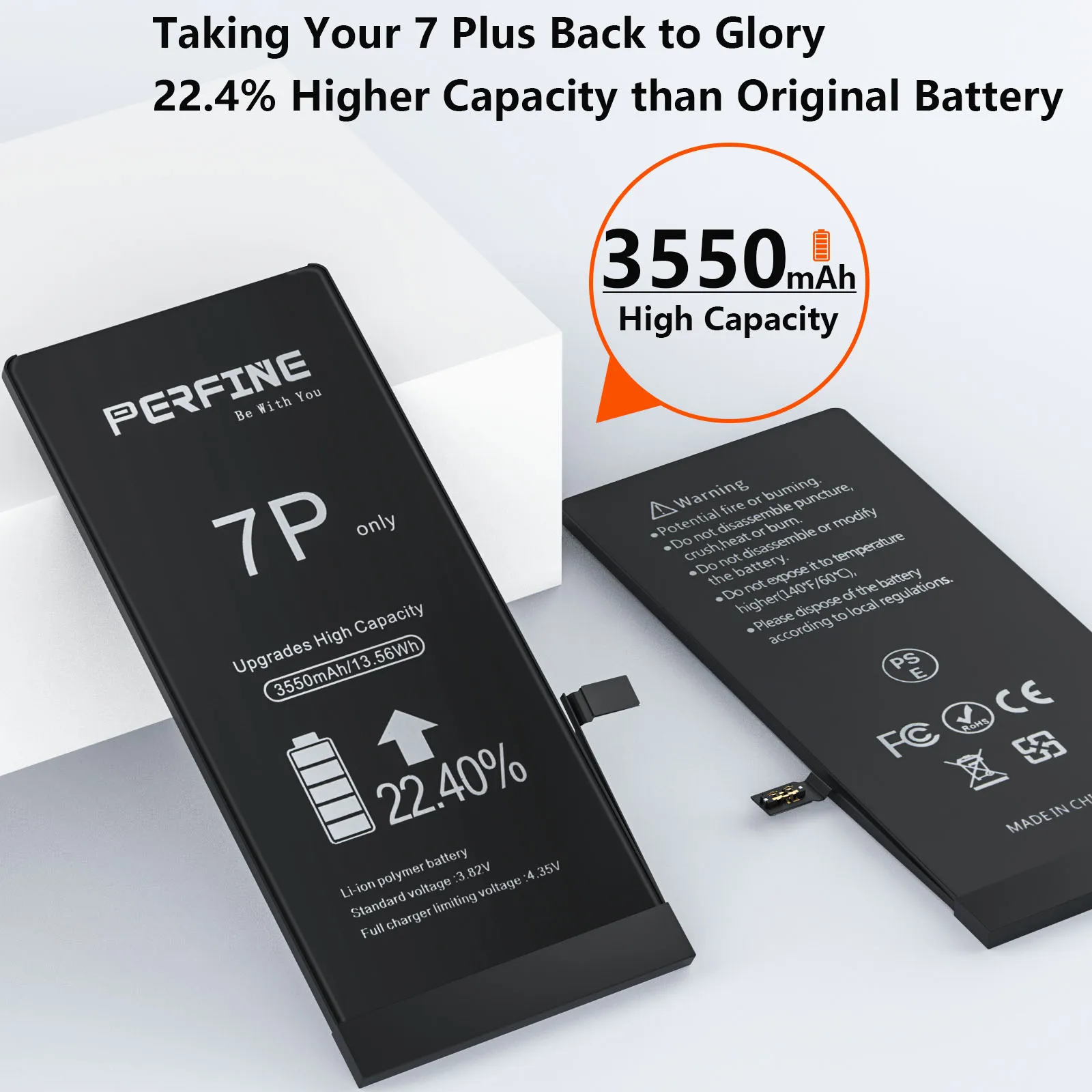 بيرفين 7 بلس بطارية آيفون 7P A1661 A1784 A1785 استبدال بطارية عالية السعة/طقم أدوات إصلاح كابل البرق