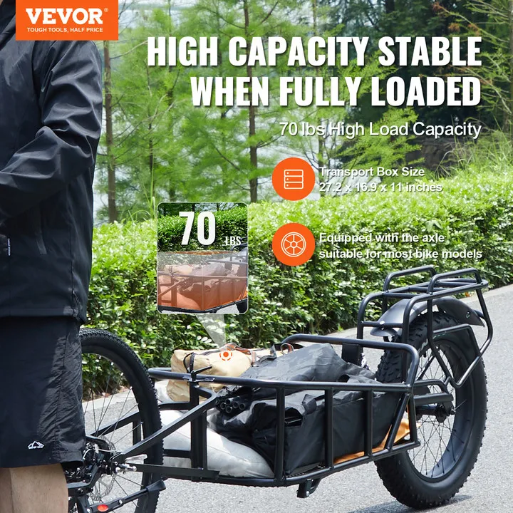 VEVOR Bike Cargo Trailer 70 lbs Load Capacity Heavy-Duty Bicycle Wagon Cart Compact Storage & Quick Release Structure 20