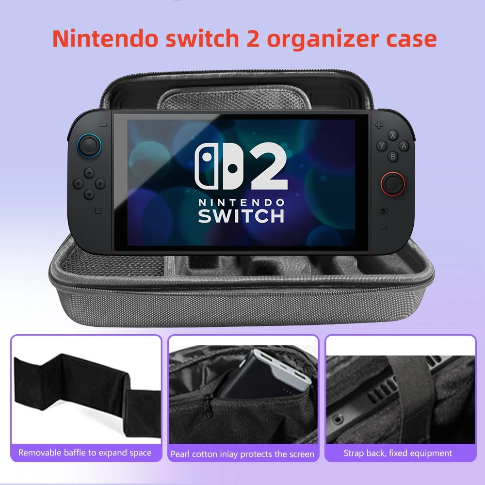 

For Switch 2 Organizer Portable Large Storage Bag Anti-Scratch Waterproof Travel Hard Carrying Case for Switch 2 Game Accessorie