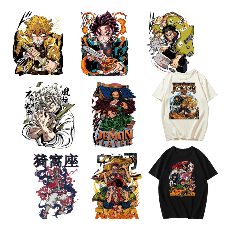 Anime Demon Slayer Tanjirou Iron on patches DIY Sewing Decoration Appliques on clothes heat transfer stickers Washable