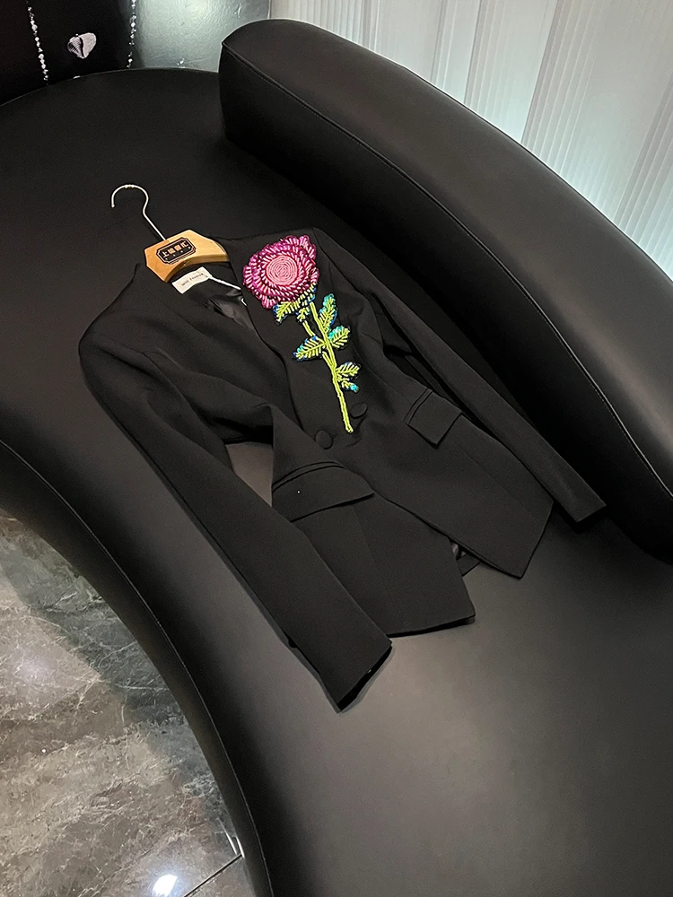 

Chic V-Ne Floral Suit Jaet Women's Faion Cold-oulder Sle Winter New Arrival Commute Friendly Long Sve Coat