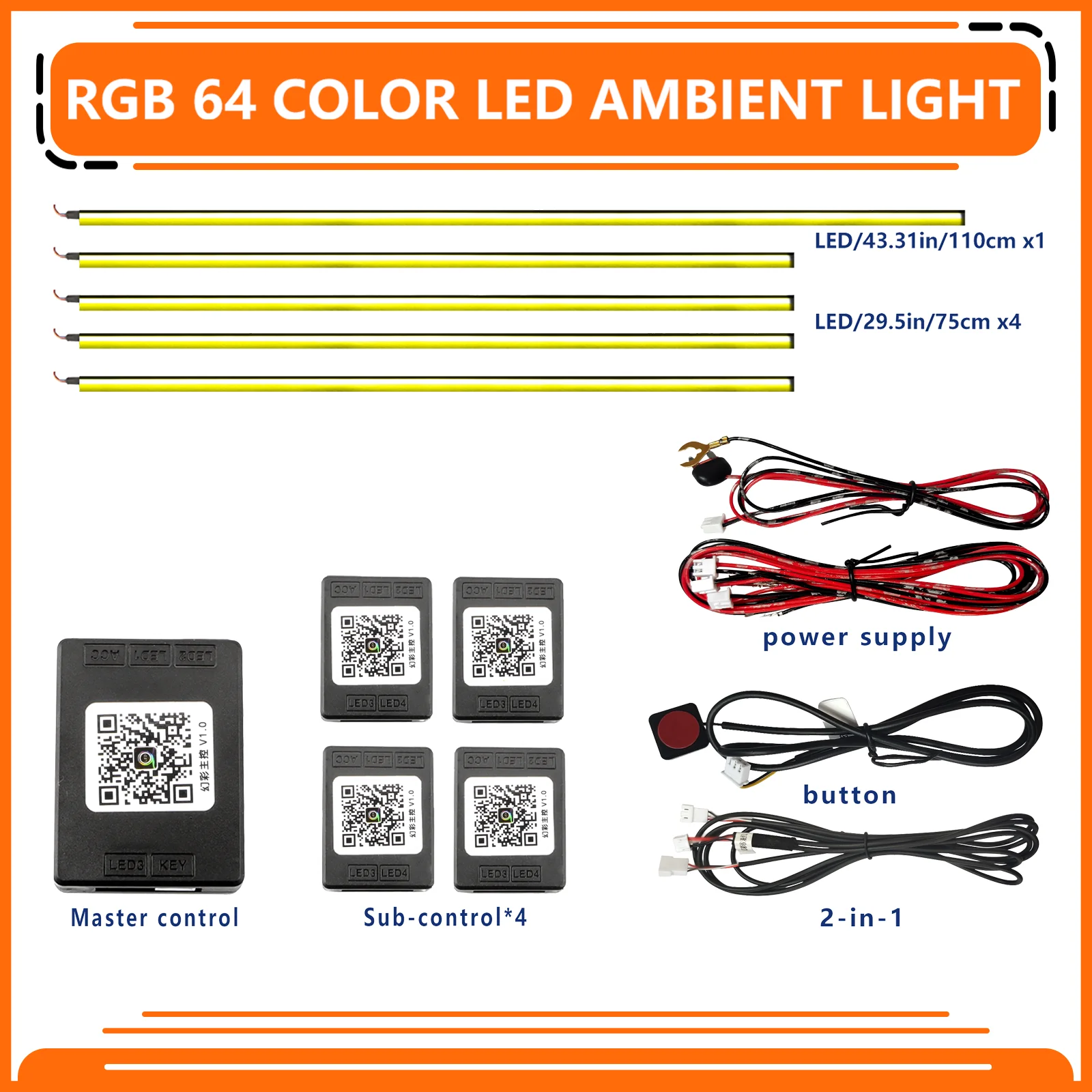 Universal RGB-6-in-1, LED Car Interior Lighting, Flowing Ambient Light, Acrylic Light Strip 12V, Multifunctional Car Decoration, Ambient Lighting, Lights Change Color in Real Time with Music Rhythm, Hidden Installation
