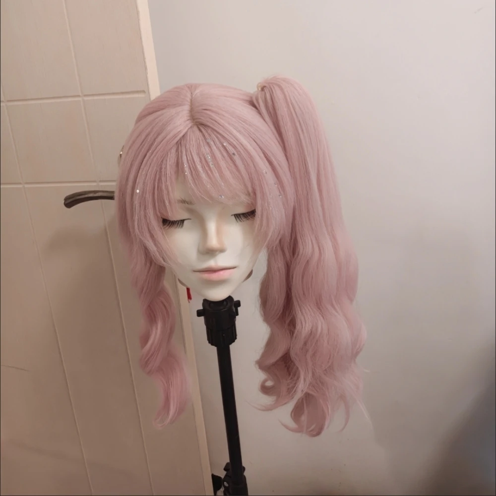 

Anime Akiyama Mizuki Cosplay Wig Pink Curly Single Ponytail Heat Resistant Synthetic Fiber Rose Net Suitable for Cosplay Party