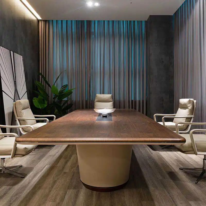 Long table negotiation table with solid wood leather, calm and atmospheric table, conference room table and chair combination