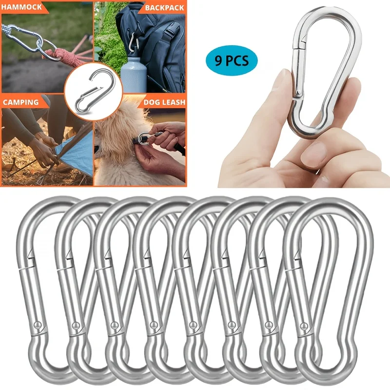 9pcs Outdoor Leisure Spring Hook Keychains Sturdy Outdoor Clips Camping Hiking Travel Fishing Gear Bag DIY Accessories