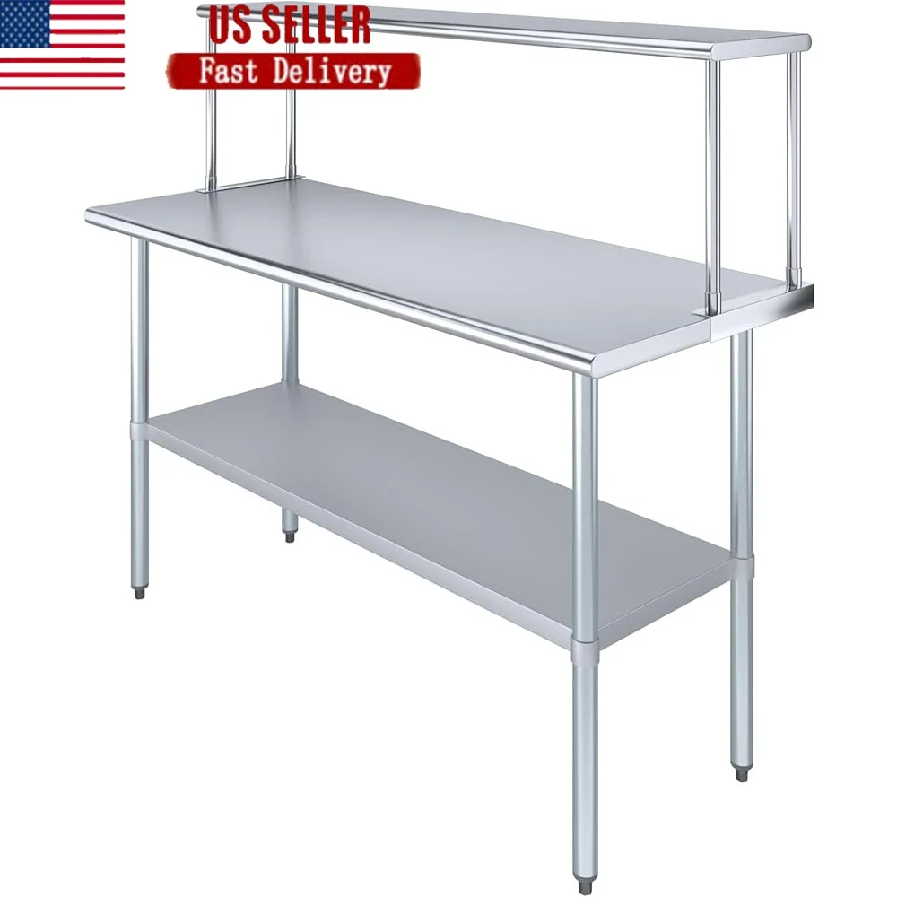 

Stainless Steel Work Table Prep Station with Single Tier Overshelf Durable Kitchen Serving Table Commercial and Home Use