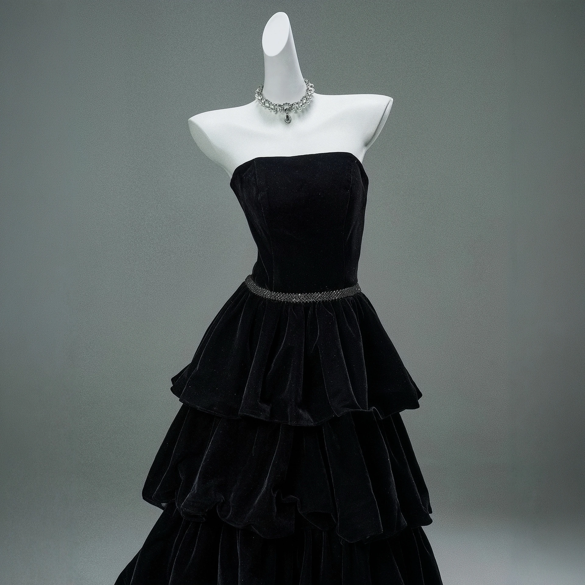 Black Cocktail Dress Strapless Backless A-Line RhineStone Beaded Temperament Long Celebrity Evening Gown for Graduation Banquet