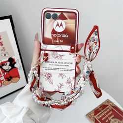 Sketching Flowers Pattern Phone Case For Motorola Moto Razr 40 50 Ultra Silk Scarf Bracelet PC Hard Shell Protective Back Cover