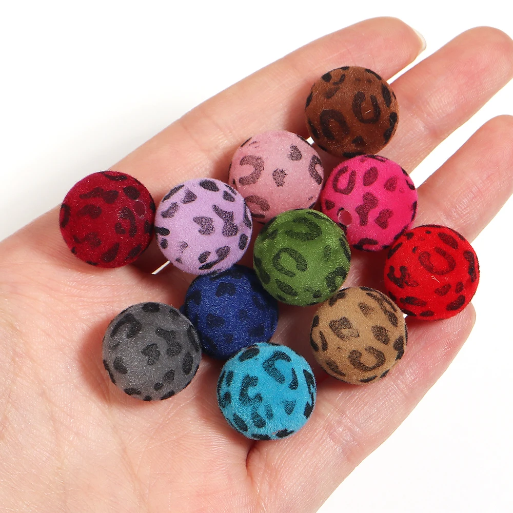 10/20 Stück 16mm beflockte Acrylperlen mit Leopardenmuster, runde lose Zwischenperlen für Schmuckherstellung, DIY Armband- und Halskettenzubehör – Detail 2