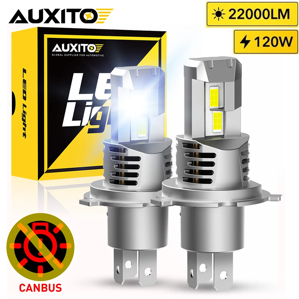 

AUXITO 2Pcs 22000LM H4 9003 LED Headlight CANBUS 120W Super Power Bulb Wireless Turbo Fan HB2 LED Car Lights Headlamp Plug&Play