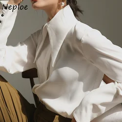 Neploe Turn Down Collar Solid Color Long Sleeve Shirts Early Spring Vintage Blusas Mujer De Moda 2024 Single-breasted Blouses