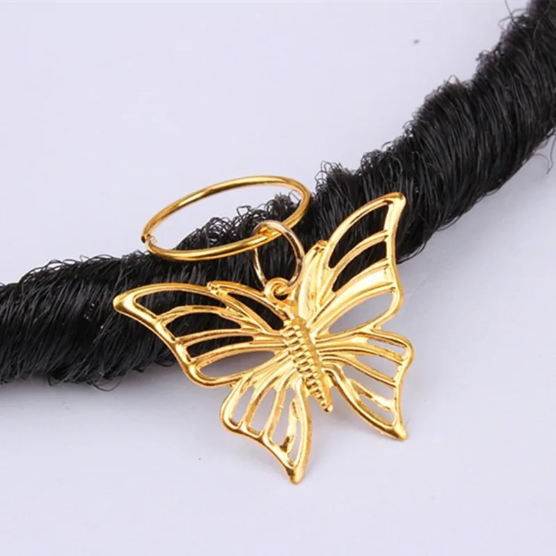 5 Pcs Adjustable Hair Rings Tubes Hollow Butterfly Dreadlocks Beads Alloy Gold Hair Braid Cuffs Clip Hair Styling Decoration