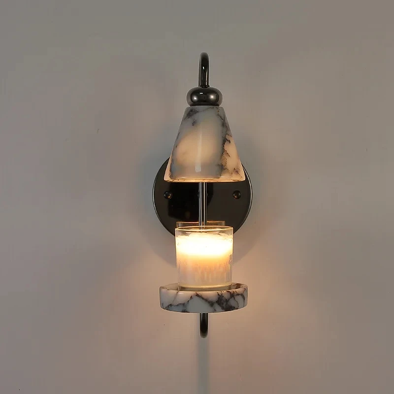 Nordic Natural Marble Wall Lamp Bedside Background Bedroom Study Candle Holder Personality Decoration Household Goods Lighting