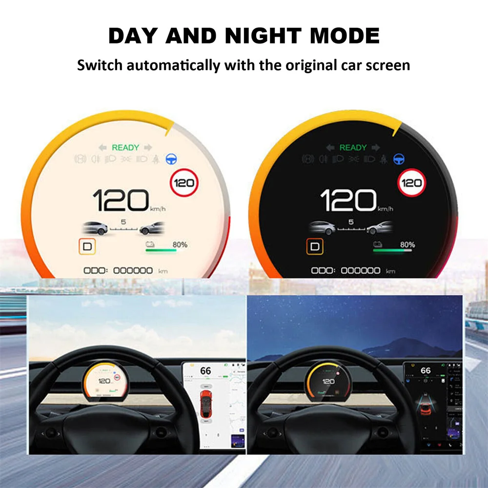 New Mini HUD For Tesla Model 3 Y Auto Meter LCD Screen Mileage Speed Door Open Informatiom Digital Dashboard Display Upgrades