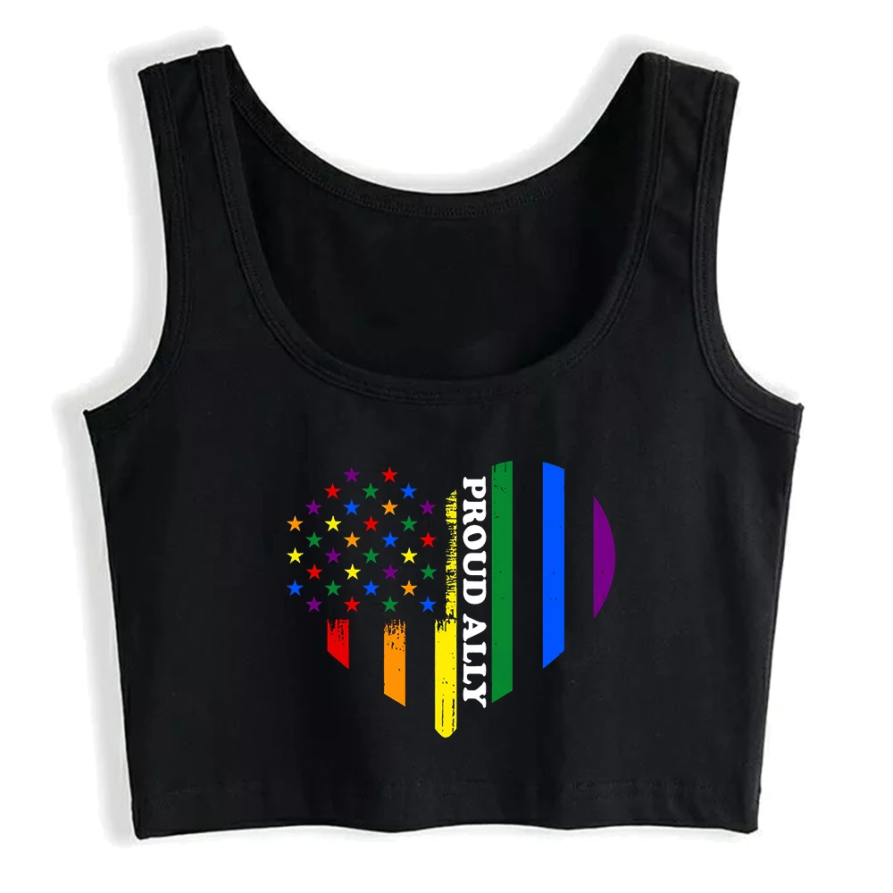 Pride Ally Rainbow Hearts Graphic Sexy Slim Crop Top Vintage Pride Month LGBTQ canotte in cotone Love Wins Cute Sweet canotta