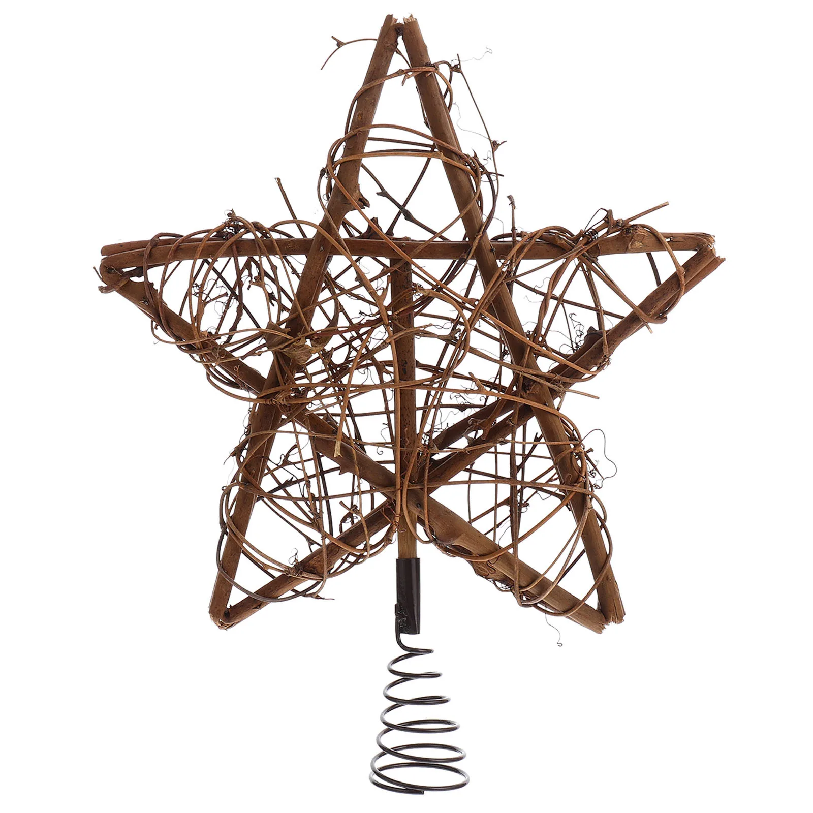 

Christmas Rattan Star Treetop with Spring Support Xmas Tree Topper Decor Star Adornment Holiday Party Prop Ornament