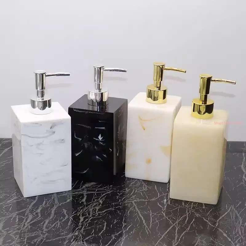 

500ml Marble Texture Resin Soap Dispenser For Bath Imitation Jade Gold Silver Pressing Essence Lotion bottle for Bathrom
