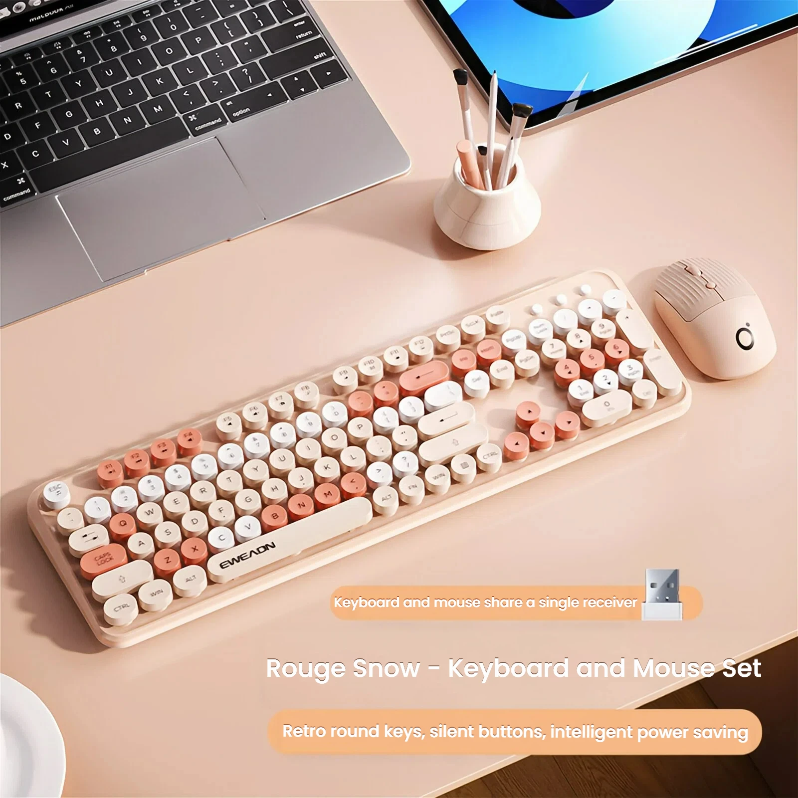 EWEADN V96 Wireless Keyboard And Mouse Set Retro Punk 2.4G Silent Ergonomic Gaming Keyboard with Mouse for Office And Laptop Us