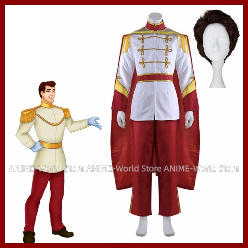 Disfraz de Príncipe Encantador de película para hombres, Kit de Cosplay de Cenicienta para adultos, peluca hecha a medida