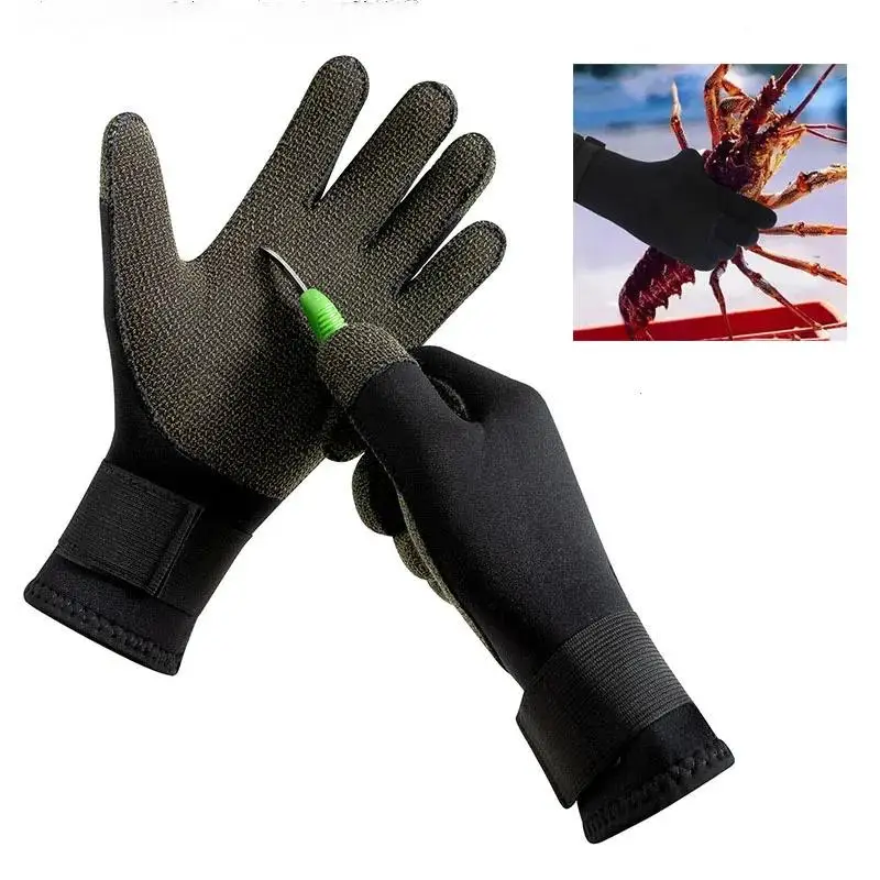 

3Mm Warm Diving Gloves Anti Cutting Wear-Resistant Black Gloves Multifunctional Anti Slip and Crab Catching Diving Accessories