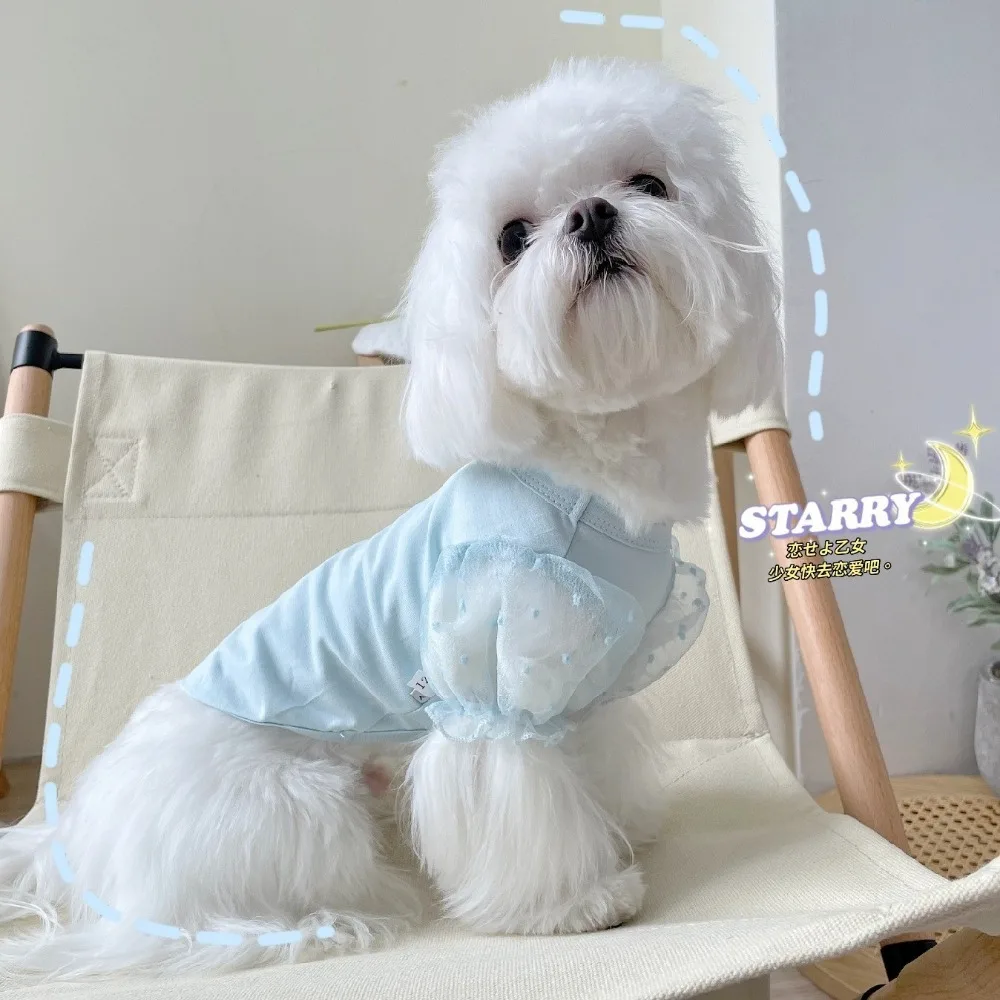 Pet Mesh Bubble Sleeve Basecoat Pet Clothing Dog T-shirt Little Dog Teddy Yorkshire Maltese Dog T-shirt Autumn/Winter Dog Vest