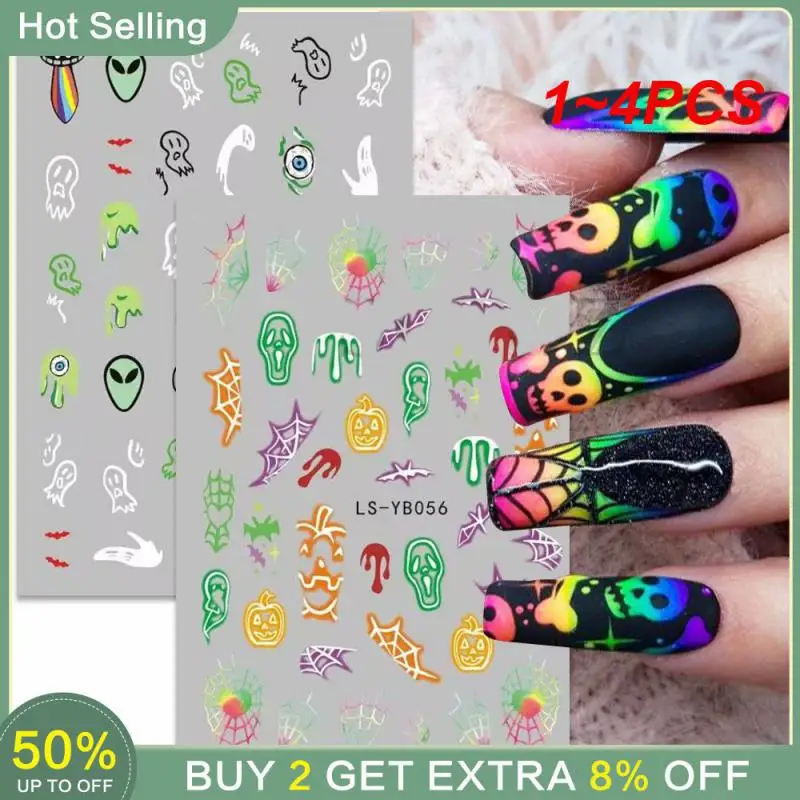 1~4PCS Fun And Creative Nail Art Stickers Cute Playful Halloween Party Nail Accessories Halloween Nail Decoration Nail Stickers