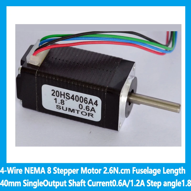 4-Wire NEMA 8 Stepper Motor 2.6N.cm Fuselage Length 40mm Single Output Shaft Current 0.6A/1.2A Step angle 1.8°