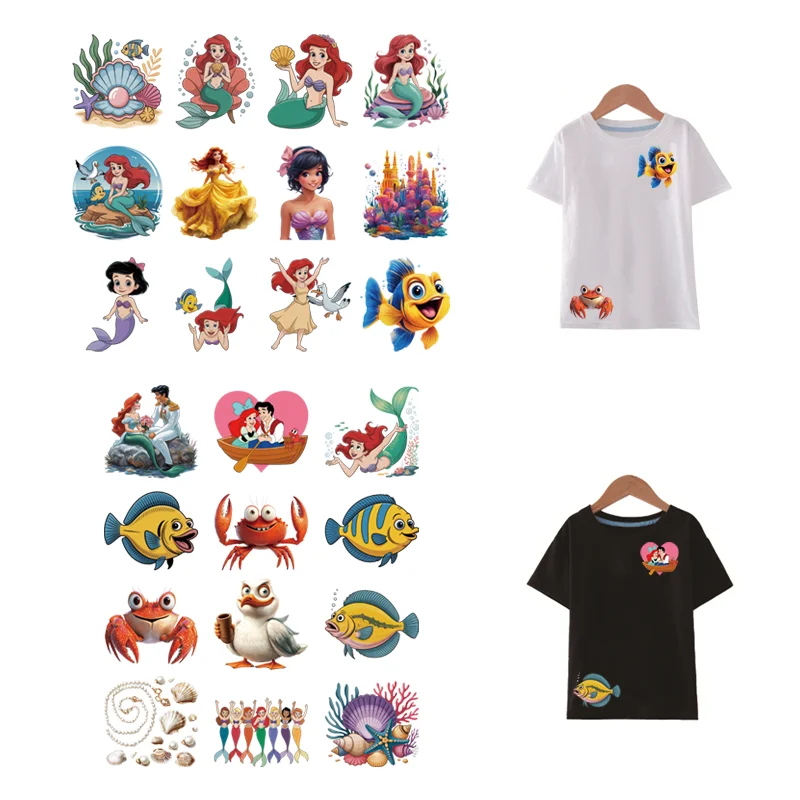 

6 см * 12 шт./лот, термоклеевые нашивки «Русалочка Ариэль», футболка, наклейка, декор, детский подарок, железные нашивки, виниловая наклейка