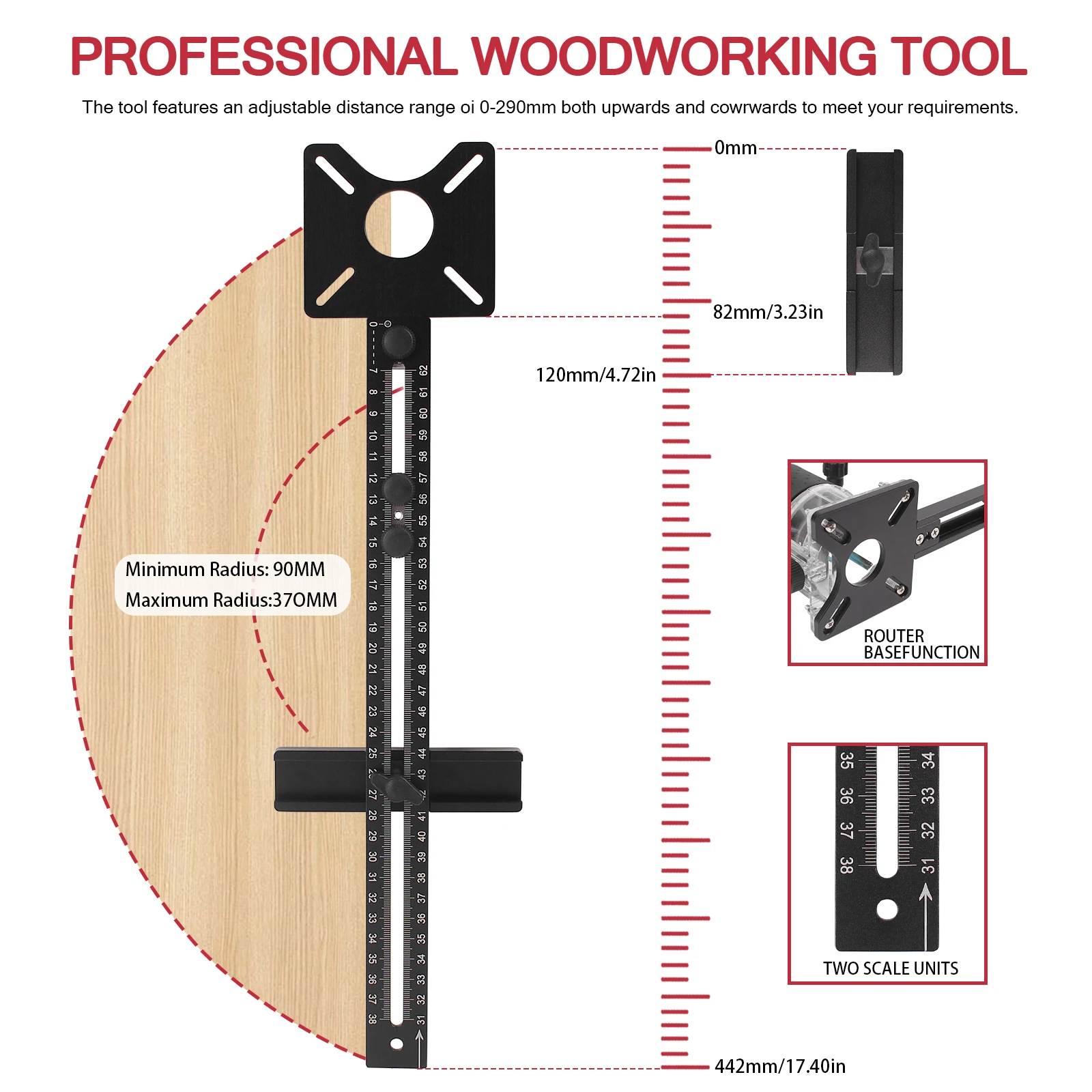 4 in 1 Router Milling Groove Bracket-Cabinet Hardware Jig Aluminum Router Circle Cutting Jig Punch-Router Milling Groove Bracket