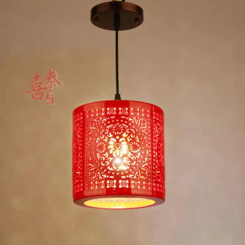 

Ceramic Pendant Lights LED Single Head Small Pendant lamps Round Restaurant Corridor Bar Reception Hall Red Lantern