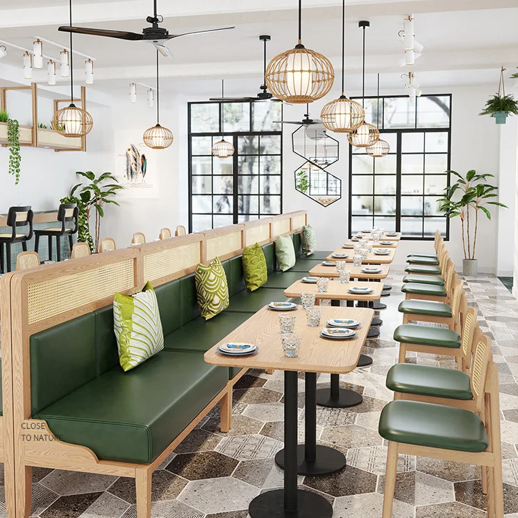 

Restaurant Cafe Bar Catering Solid Wood Rattan Sofa Booth