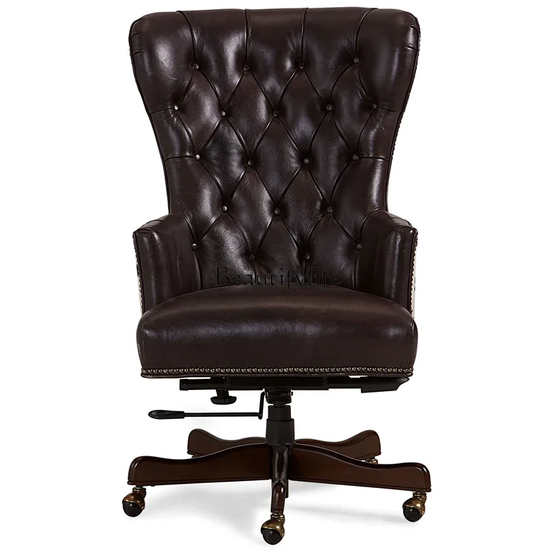 

FG44Modern American Light Luxury Rotatable Milk Cowhide Computer Chair Solid Wood Study Chair
