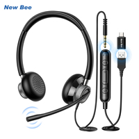 New Bee H361 USB Headset with Mic Mute for PC 3.5mm Business Headphones with Rotatable Microphone Noise Cancelling Call Center