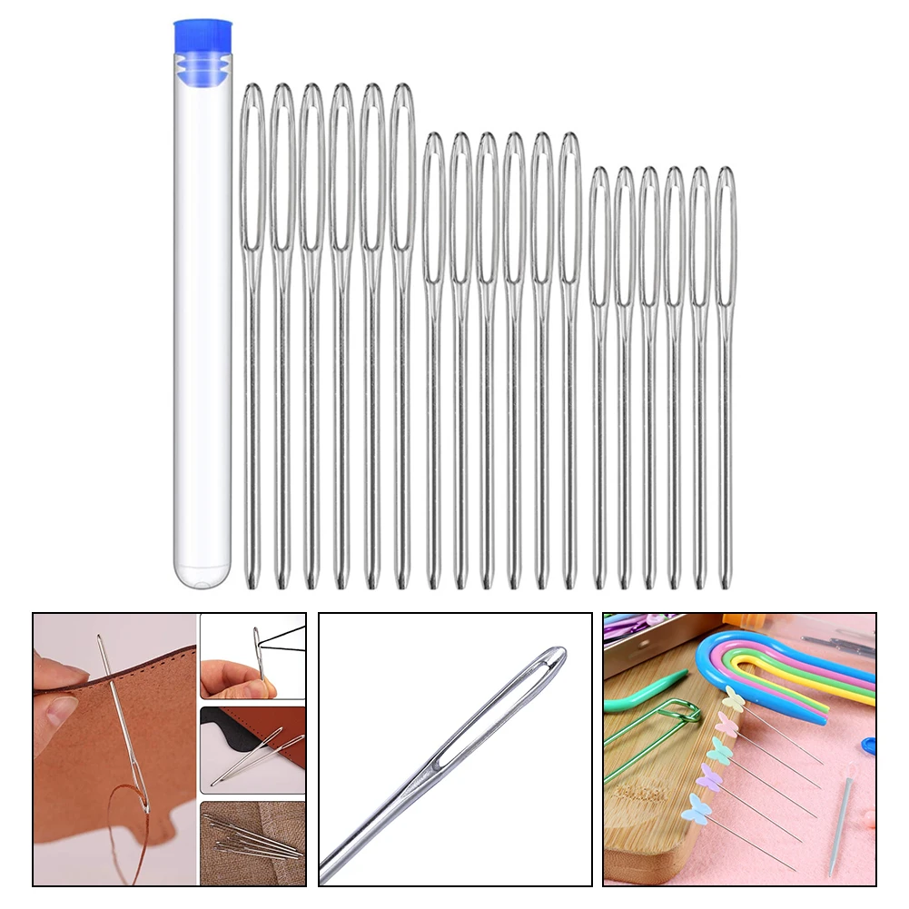 18 PCS Large-Eye Blunt Needles Stainless Steel Yarn Knitting Needles Leather Sewing Needle Hand Sewing Tools