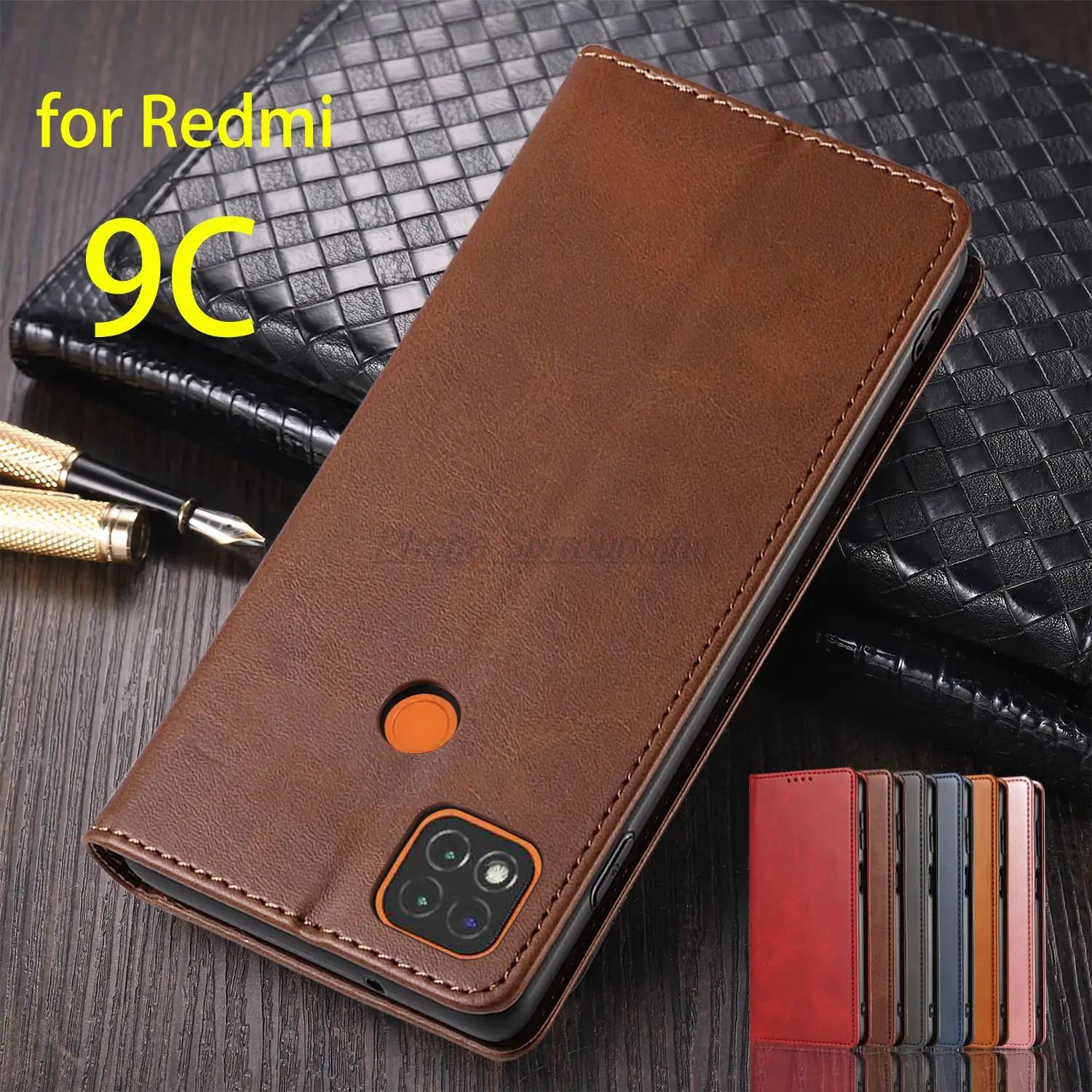 Leather Case for Xiaomi Redmi 9C / 9C NFC Flip Case Card Holder Holster Magnetic Attraction Cover Case Wallet Case Fundas Coque