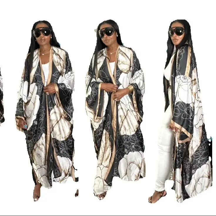 

Beach Wear Summer Loose Silky Cardigans Bohomian Oversize Muslim Women Swimwear Long Kimonos African Female Outfits Kaftan