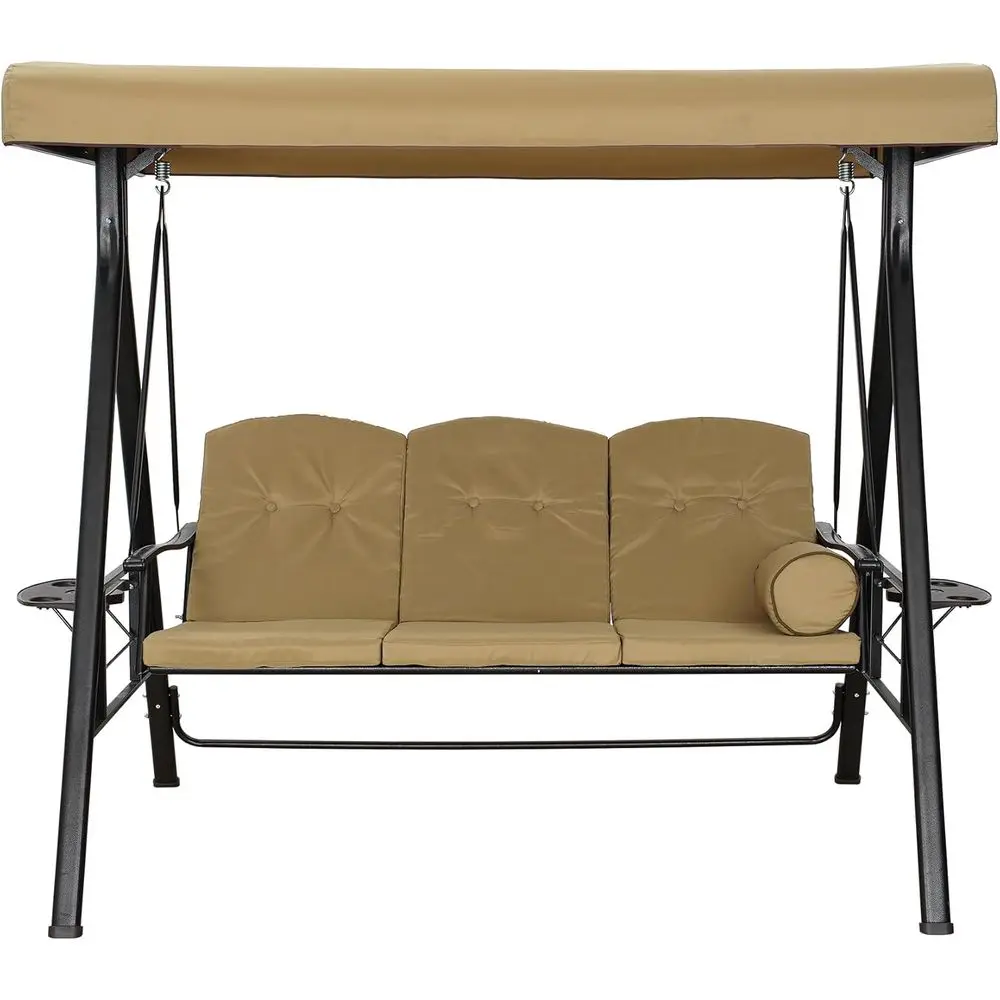 

Трехместные роскошные уличные качели из текстиля, регулируемые садовые качели для патио, у бассейна (бежевые)