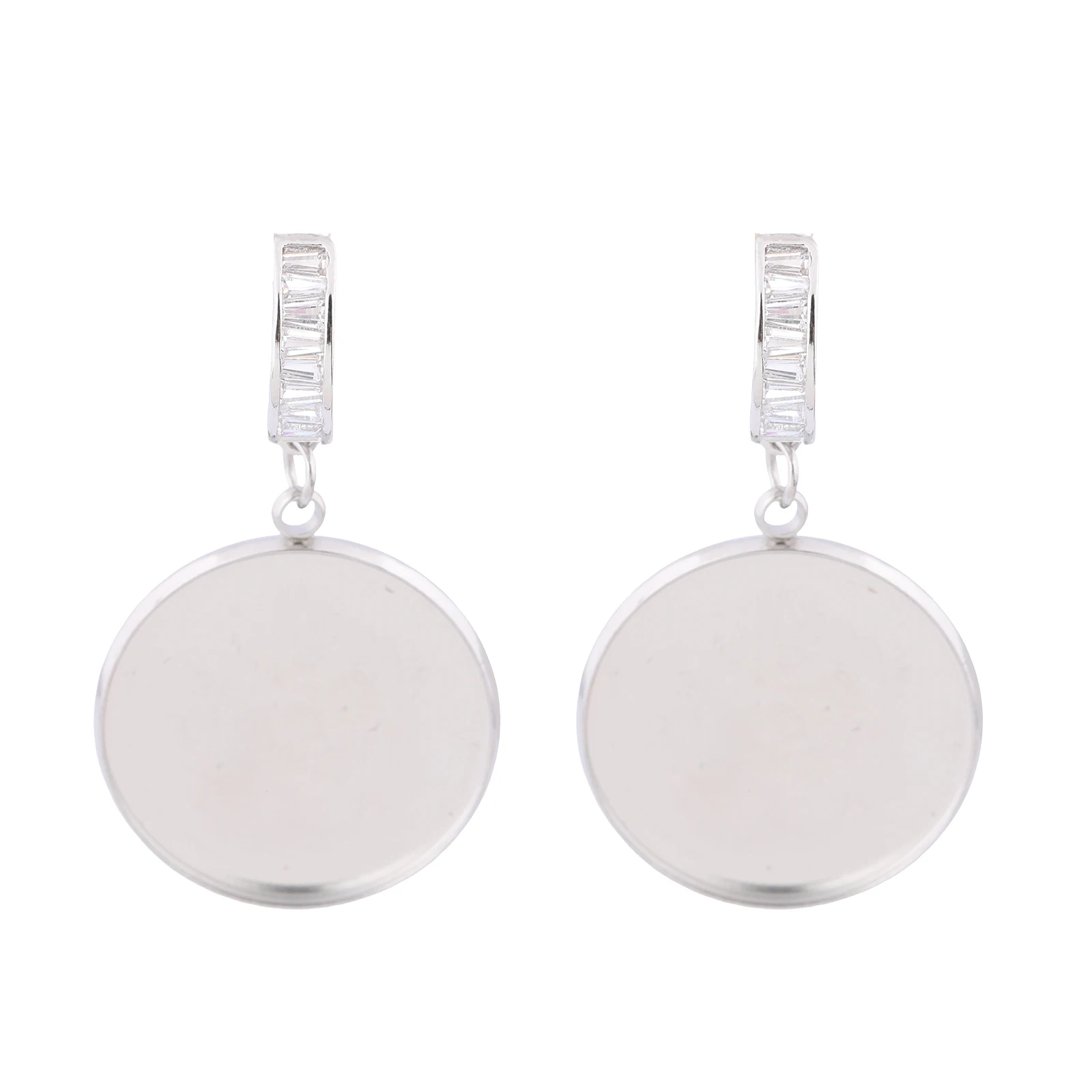 6pcs Stainless Steel Fit 20mm Cabochon Earring Base Blanks Diy Zircon Stone Half Circle Earrings Post Studs Findings