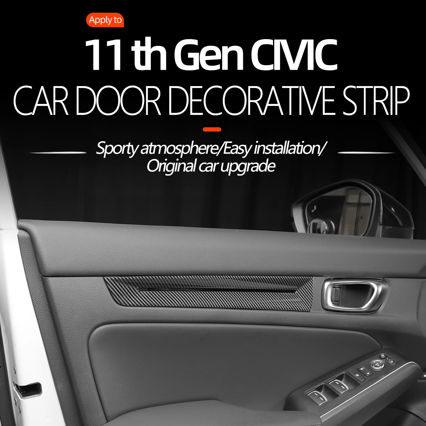For Honda 2022 2023 2024 2025 11th Gen Civic Car Inner Door Panel Cover Trim Decorative Interior Accessories