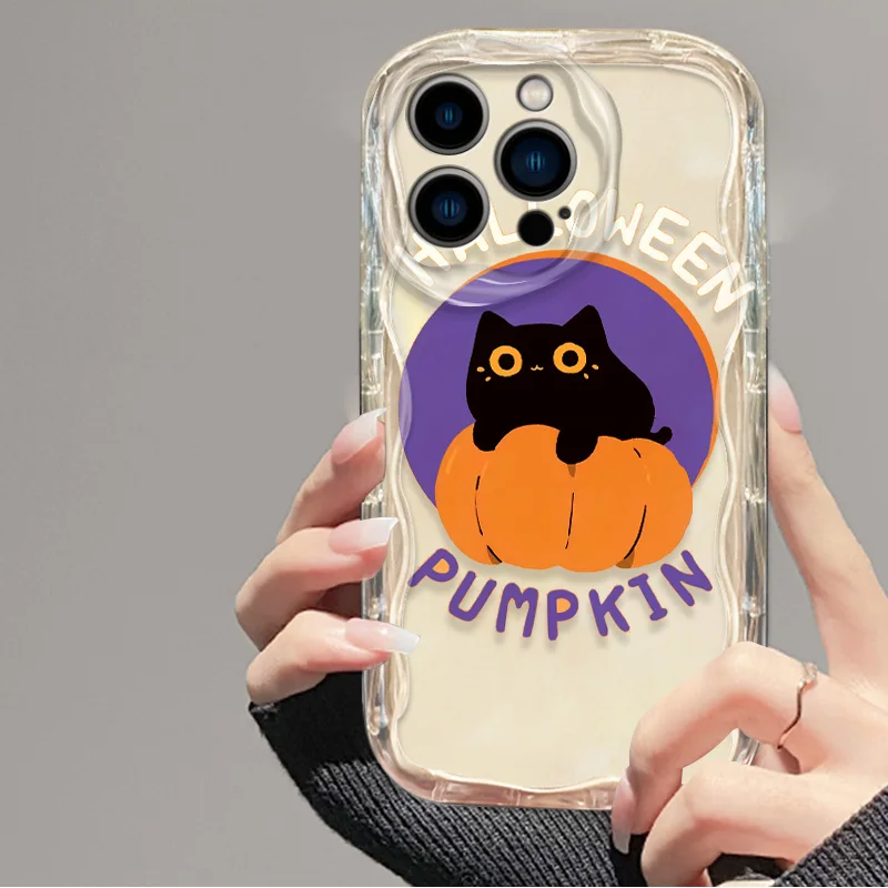 Cute Cat Pumpkin Tpu Case For OPPO A57 A58 A78 A18 A55 A38 A60 A52 A72 A53S A59 A94 A95 A54 A54S A93 A96 A98 A77 A76 A74 A79