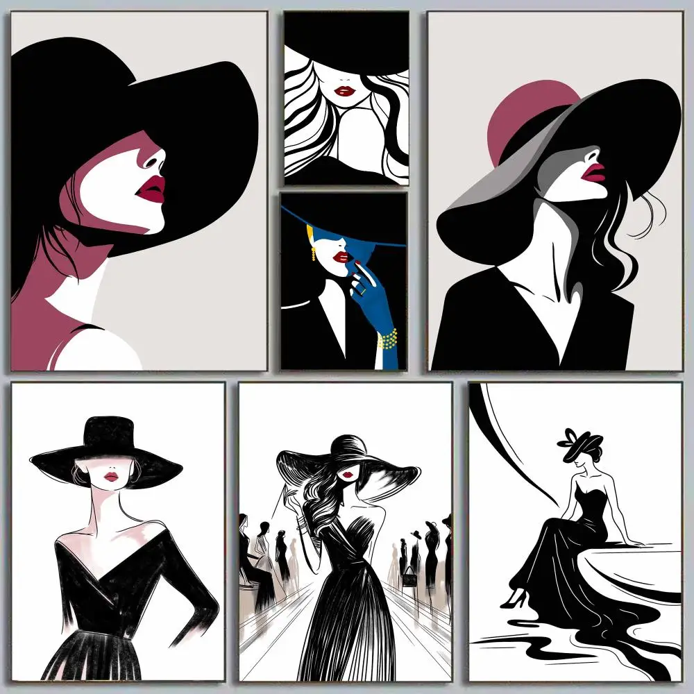 Schwarz-Weiß-Mode-Poster für Damen, minimalistischer Kunstdruck, wasserfestes Poster zur Dekoration von Wohnzimmer, Büro oder Schlafzimmer, ein ästhetisches Geschenk.