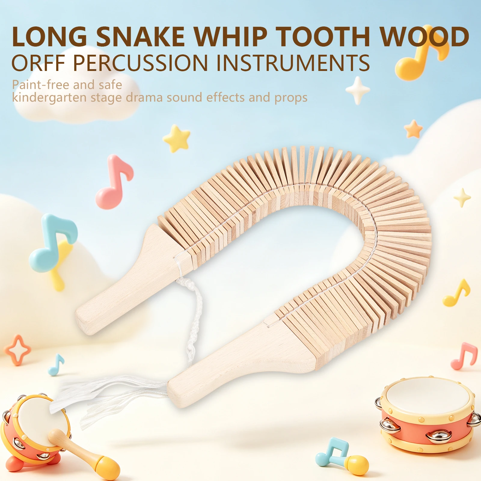 IRIN Long Snake Whip Wooden Percussion Instrument Music Teaching Tools Beechwood Hand Rattle Unique Instrument for Music