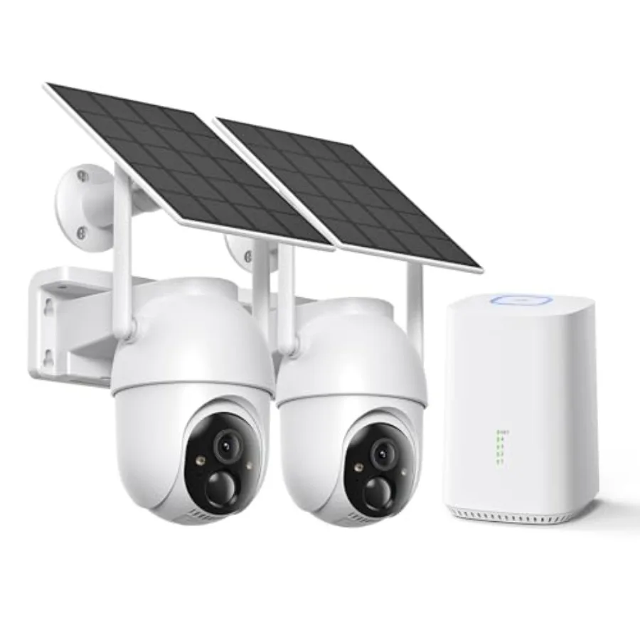Outdoor solar security camera with 4MP live view, 360 PTZ, color night vision, built-in local storage, no subscription, instant