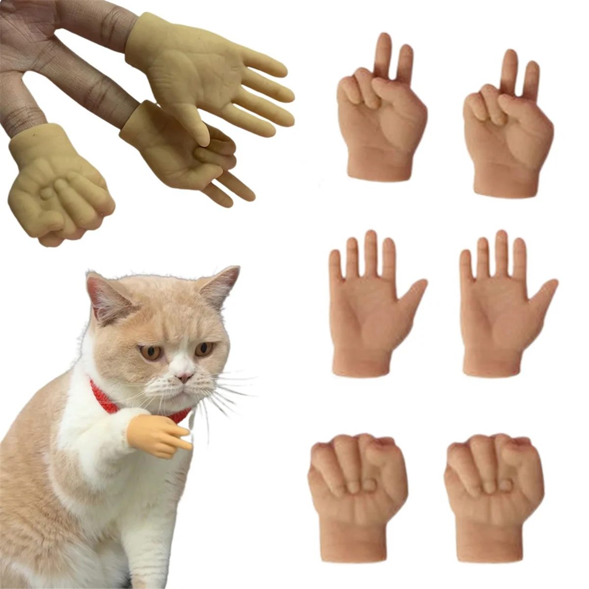 Stretchable TPR Hands Cat Toy, Mini Hands for Cats, New Stretchable TPR Hands Cat Toy, Finger Gloves for Cats 6PCS