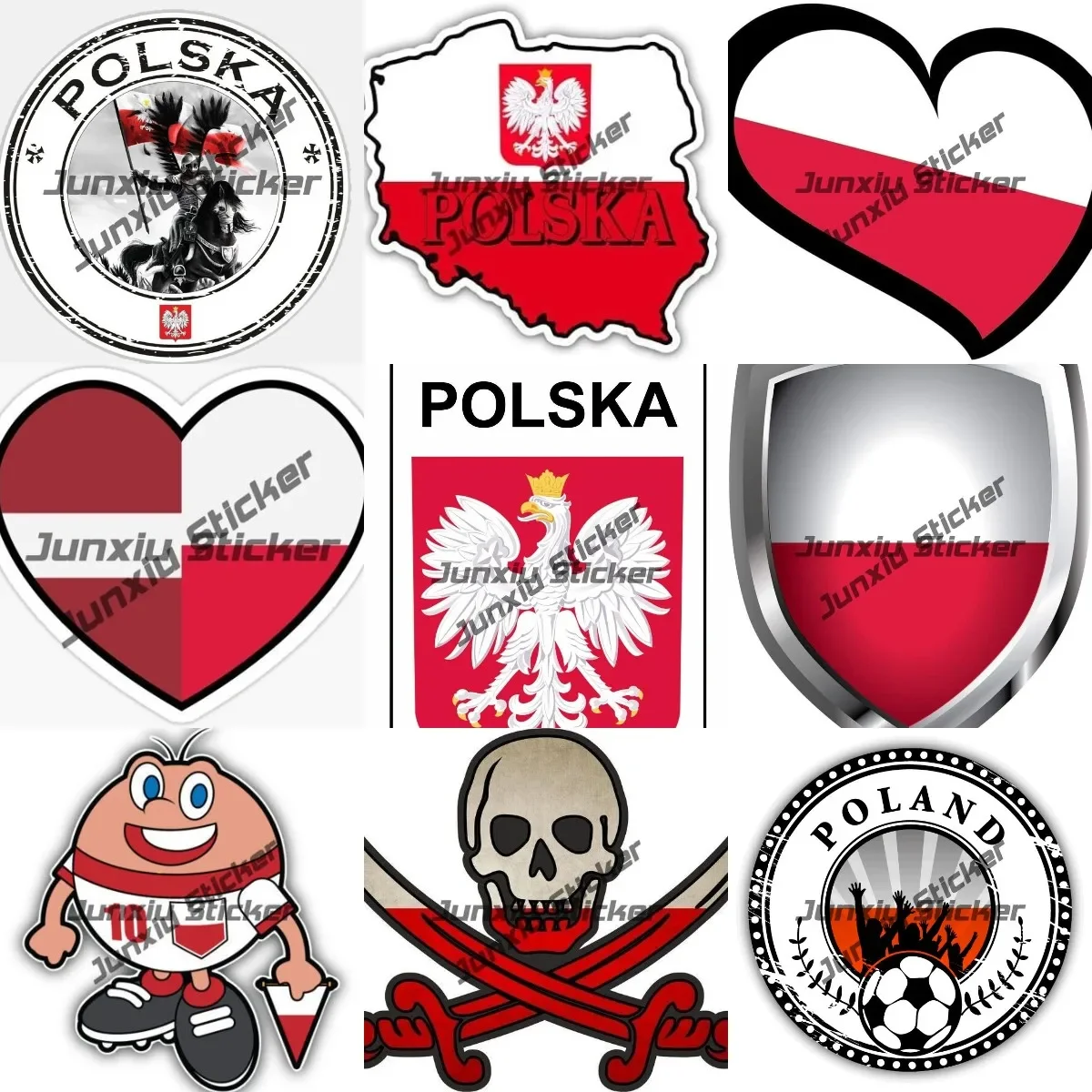 

Poland Flag Shield with Country Shape Polish Pride Decals Coat of Arms of Poland Polska Vinyl Sticker for Cars SUV Phone Laptop