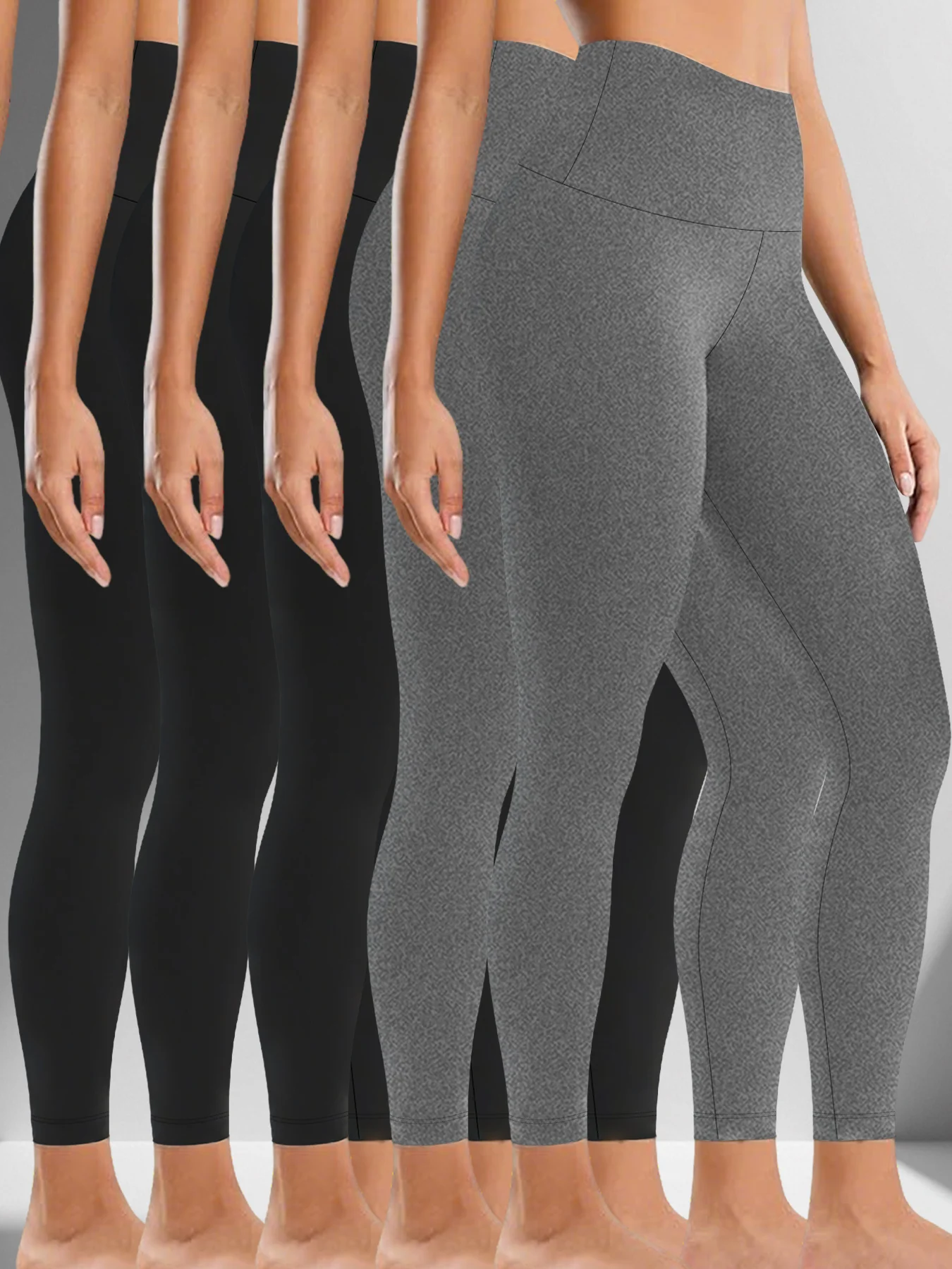 Confezione da 5 leggings fitness da palestra push up atletici da donna, super morbidi, a vita alta, per il controllo della pancia, per yoga, corsa