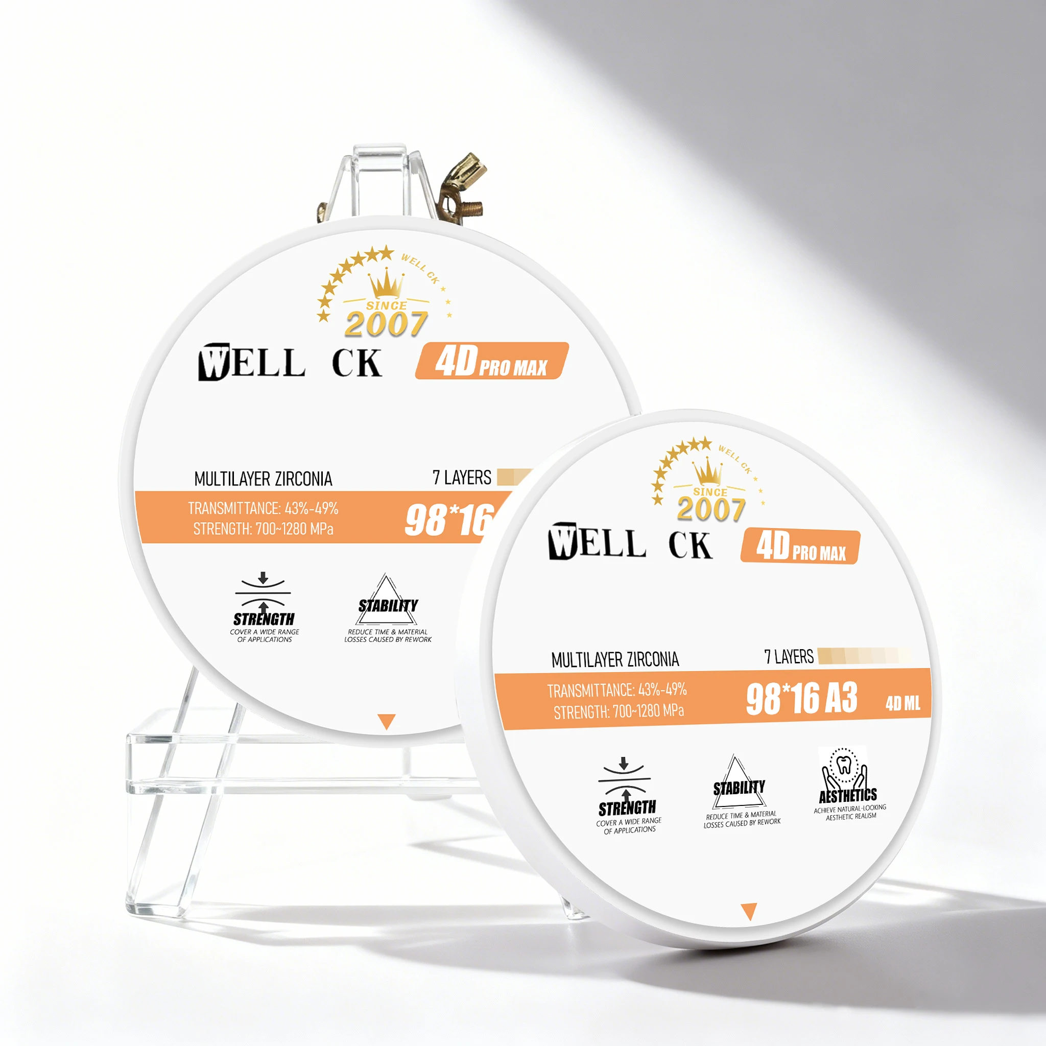 

Well CK Dental Zirconia Block 4D PRO Multilayer Zirconia Disc 98mm Lab Open CAD/CAM System Dentist Material for Dental Lab